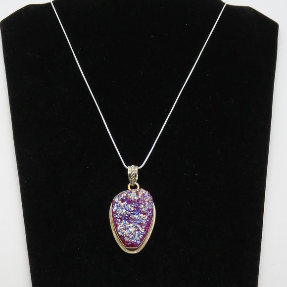 Jewelry - Crystal geode pear pink pendent 925 Necklace